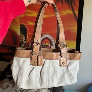 Coach Pleated Soho leather tote cream & tan tote bag Y2K